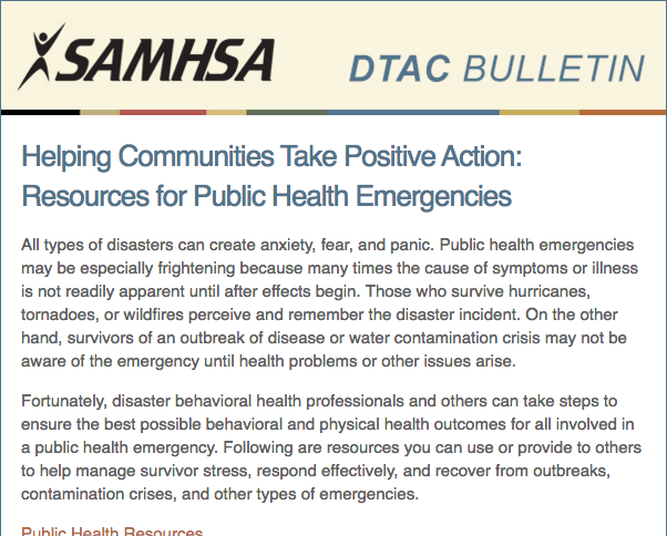 DTAC Bulletin: Helping Communities Take Positive Action: Resources for Public Health Emergencies